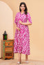 Pink Ikat Printed Collared Viscose Rayon Maternity & Feeding Midi Dress