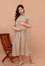 Beige Geometric Hexagon Printed Collared Viscose Rayon Maternity & Feeding Maxi Dress