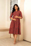 Maroon Geometric Printed Collared Viscose Rayon Maternity & Feeding Midi Dress