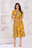 Mustard Yellow Floral Printed Collared Viscose Rayon Maternity & Feeding Midi Dress