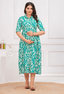 Teal Green Ikat Printed Collared Viscose Rayon Maternity & Feeding Midi Dress