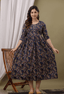 Navy Blue Paisley Printed Viscose Rayon Maternity & Feeding Maxi Dress