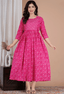 Pink Bandhani Printed Viscose Rayon Maternity & Feeding Maxi Dress