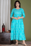 Turquoise Blue Floral Printed Viscose Rayon Maternity & Feeding Maxi Dress