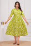 Lime Green Ikat Printed Collared Viscose Rayon Maternity & Feeding Midi Dress