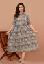 White Abstract Block Printed Collared Viscose Rayon Maternity & Feeding Maxi Dress