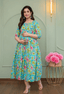 Sky Blue Floral Printed Viscose Rayon Maternity & Feeding Maxi Dress