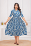 Royal Blue Ikat Printed Collared Viscose Rayon Maternity & Feeding Midi Dress
