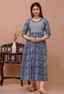 Navy Blue Floral Printed Viscose Rayon Maternity & Feeding Maxi Dress