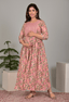 Peach Floral Printed Viscose Rayon Maternity & Feeding Maxi Dress