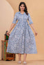 Bloom Mist Blue Floral Printed Collared Viscose Rayon Maternity & Feeding Midi Dress
