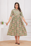Olive Green Floral Printed Collared Viscose Rayon Maternity & Feeding Midi Dress