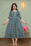 Teal Blue Vintage Floral Printed Viscose Rayon Maternity & Feeding Maxi Dress