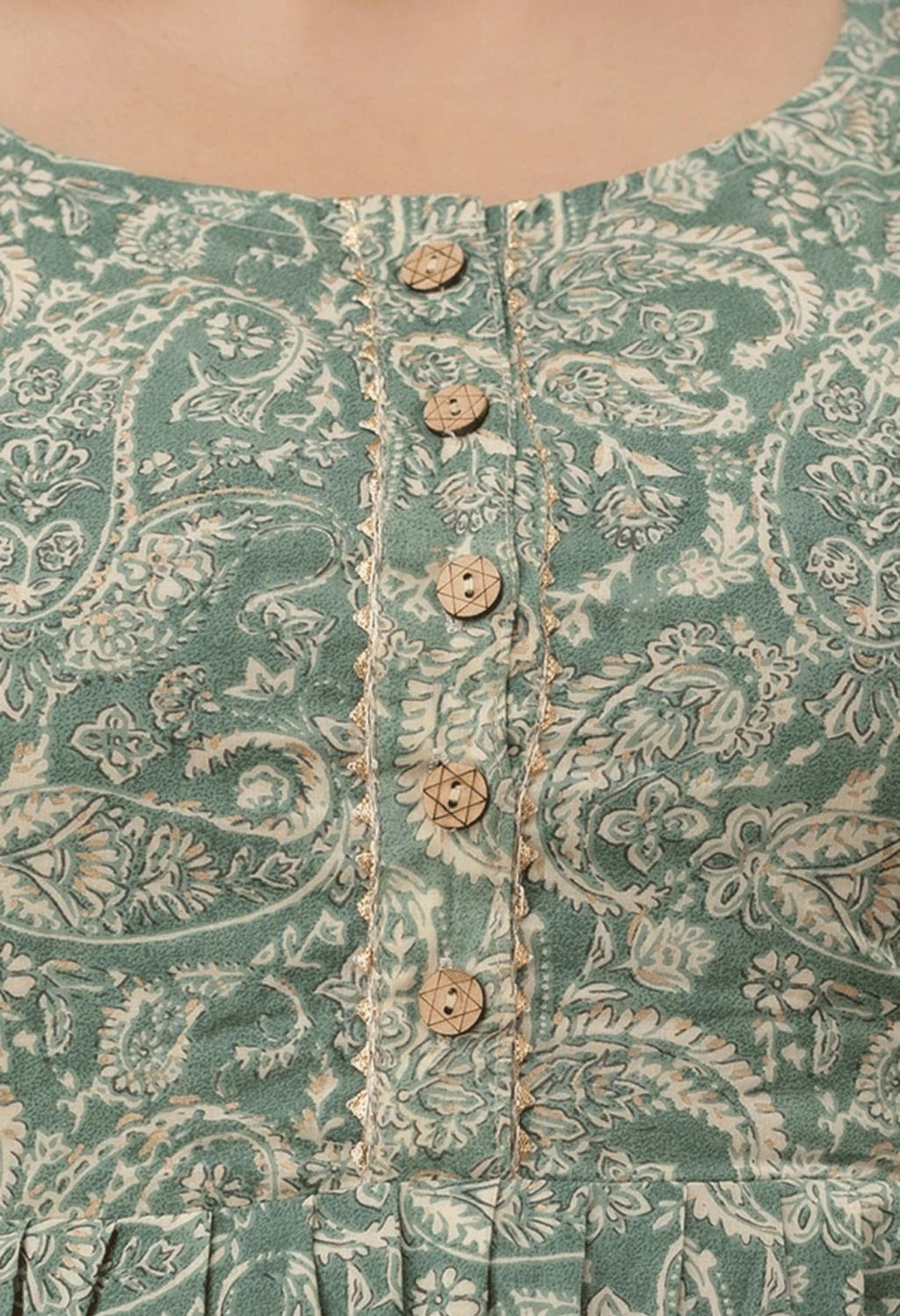 Sage Green Paisley Printed Viscose Rayon Maternity & Feeding Maxi Dress