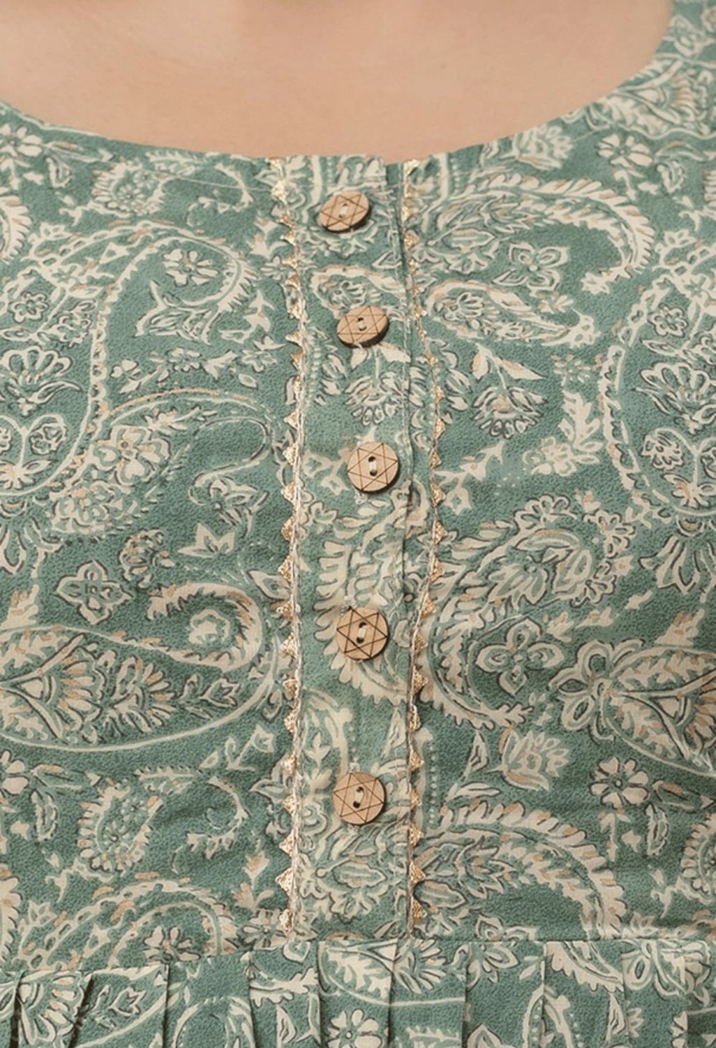 Sage Green Paisley Printed Viscose Rayon Maternity & Feeding Maxi Dress