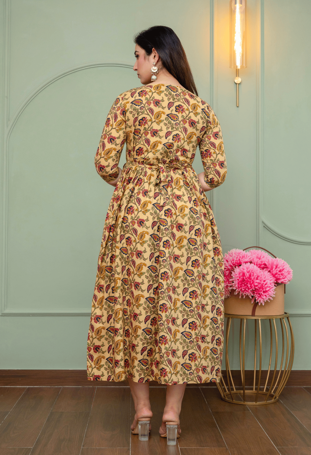 Beige Paisley Floral Printed Viscose Rayon Maternity & Feeding Maxi Dress