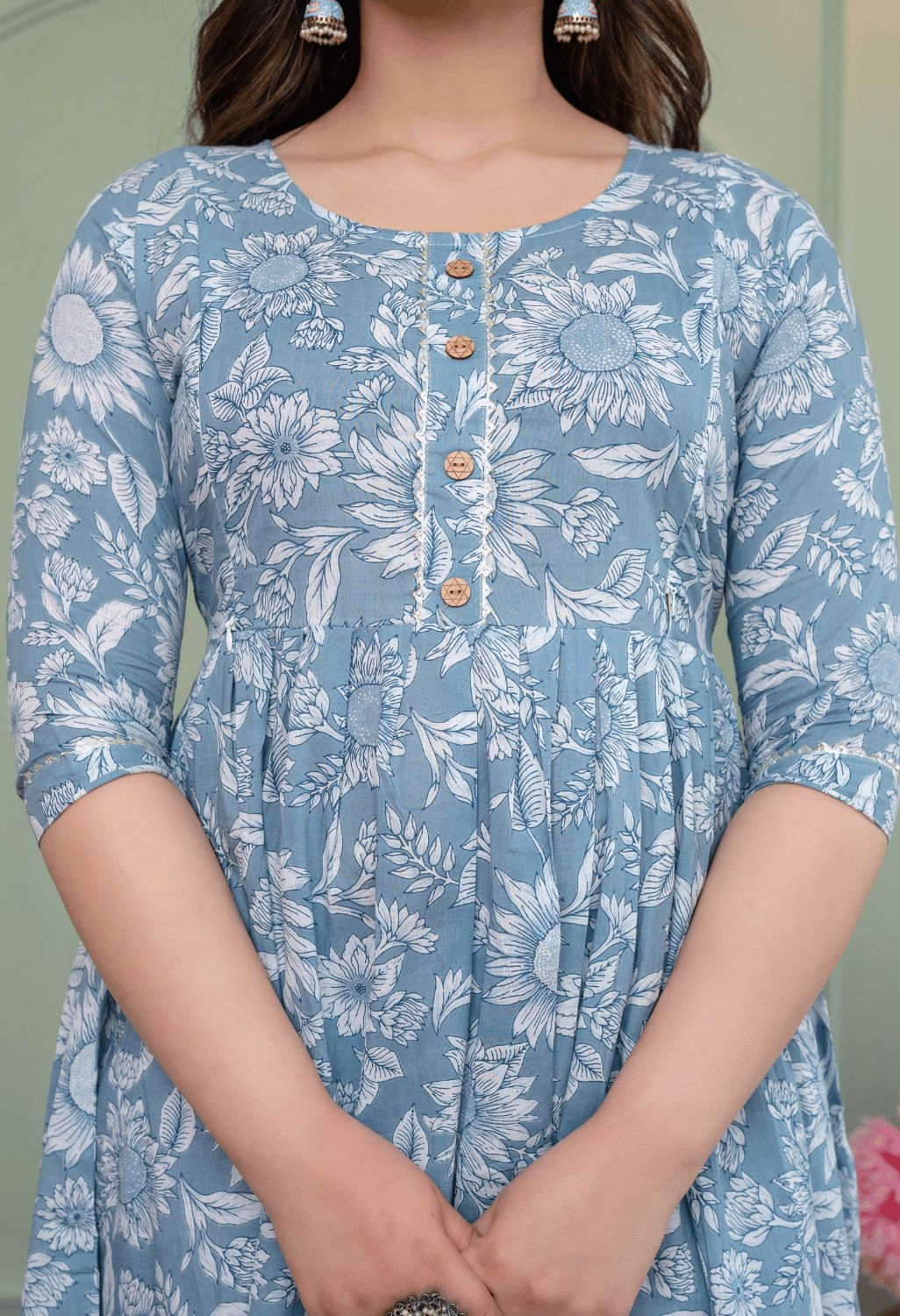 Grey Floral Printed Viscose Rayon Maternity & Feeding Maxi Dress