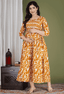 Orange & White Abstract Printed Viscose Rayon Maternity & Feeding Midi Dress