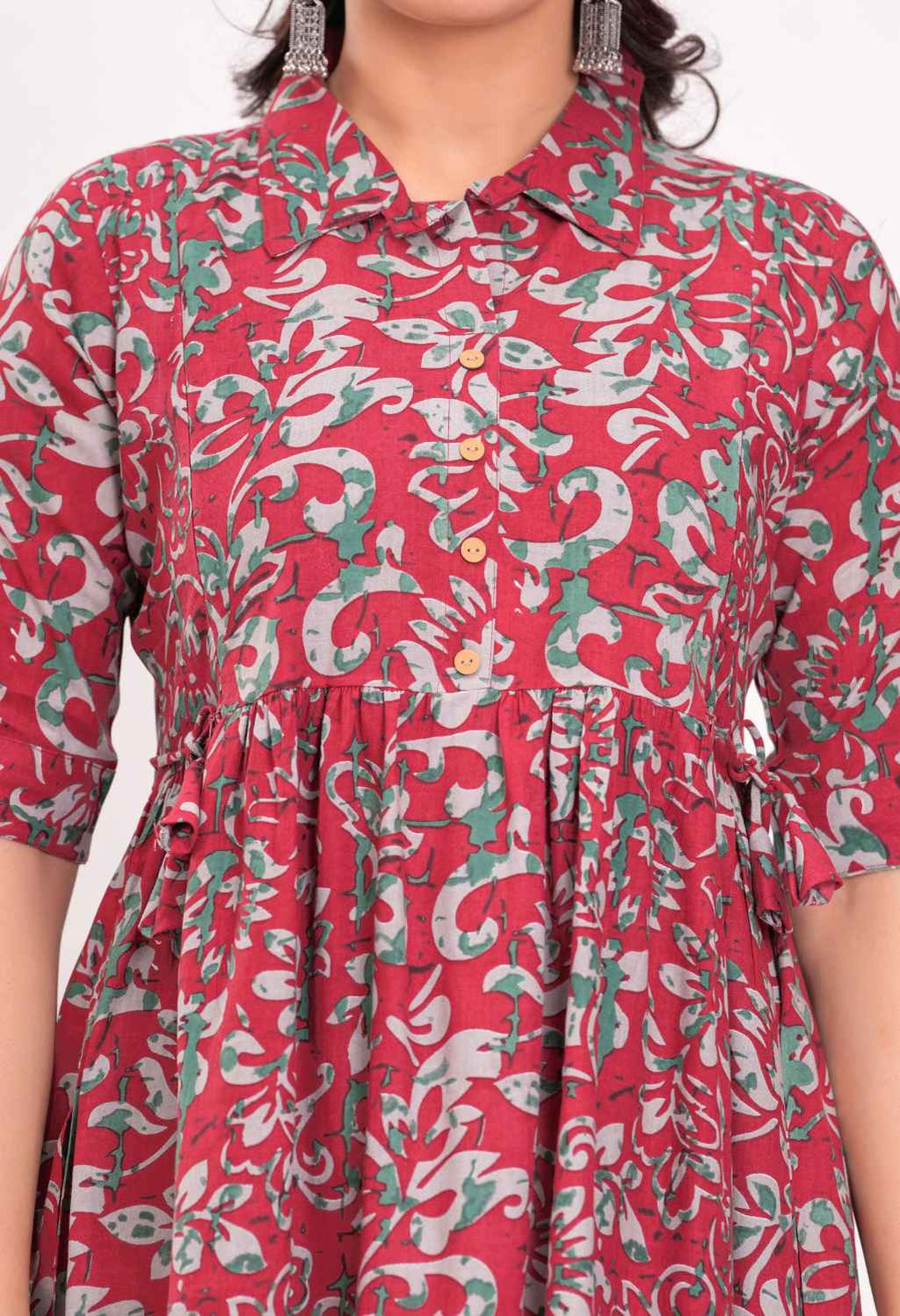 Rose Pink Floral Printed Collared Viscose Rayon Maternity & Feeding Midi Dress