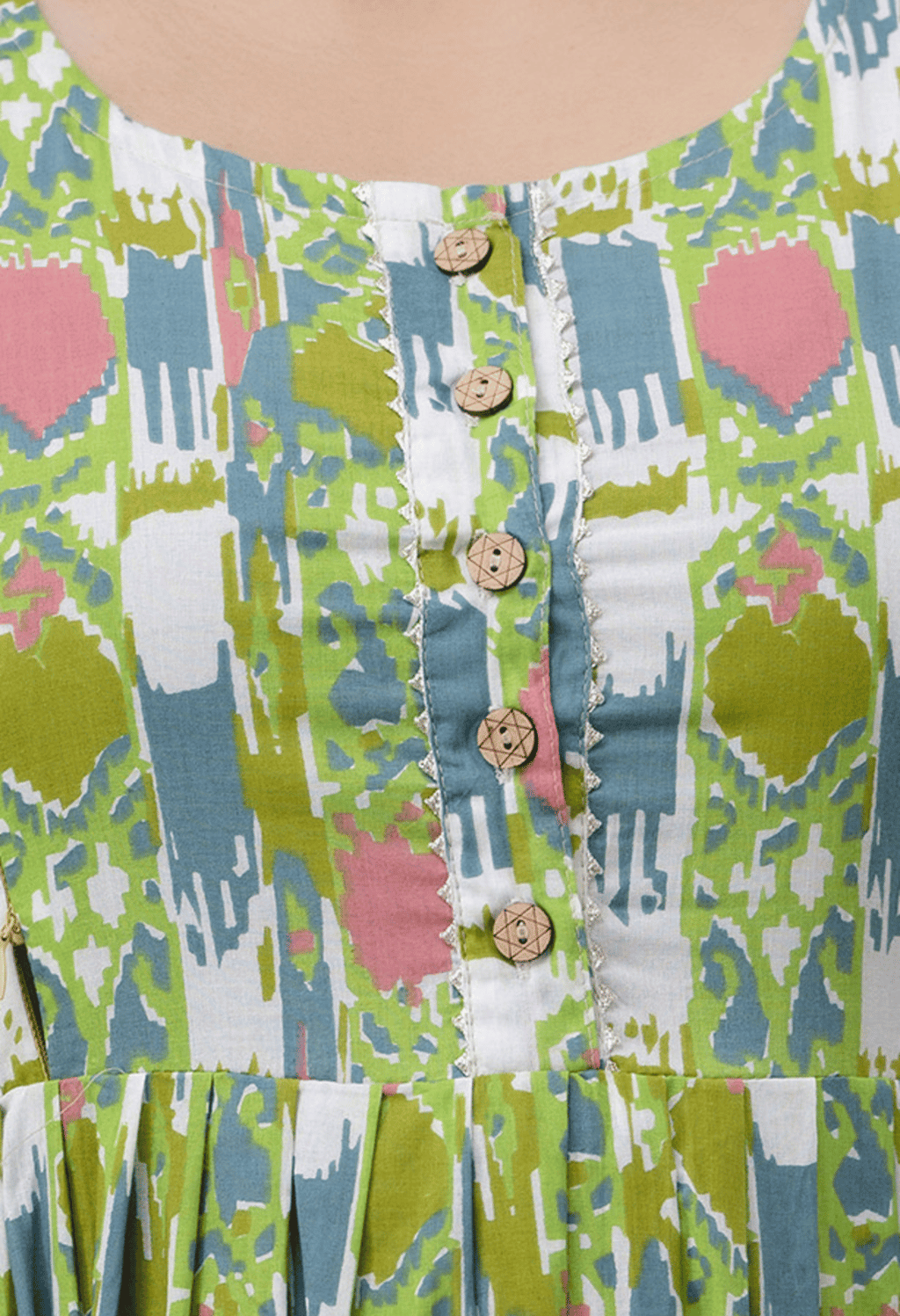 Sage Green Abstract Printed Viscose Rayon Maternity & Feeding Maxi Dress