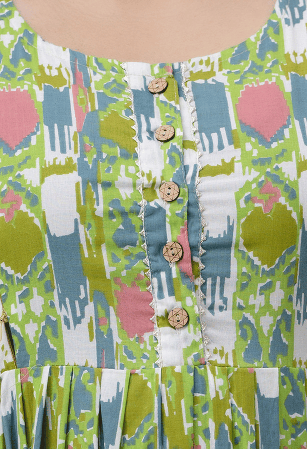 Sage Green Abstract Printed Viscose Rayon Maternity & Feeding Maxi Dress