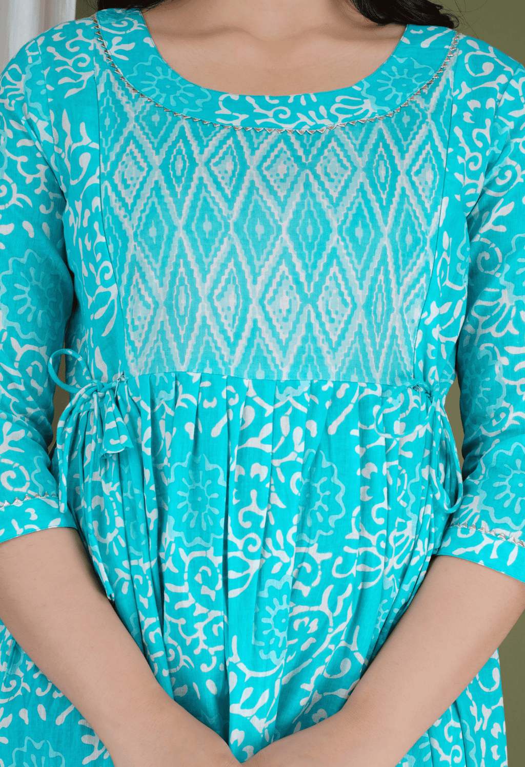 Turquoise Blue Floral Printed Viscose Rayon Maternity & Feeding Maxi Dress