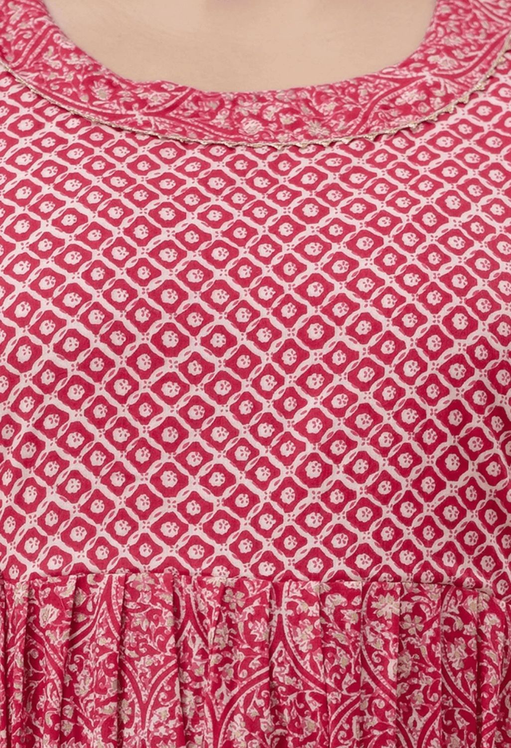 Rose Pink Printed Viscose Rayon Maternity & Feeding Maxi Dress