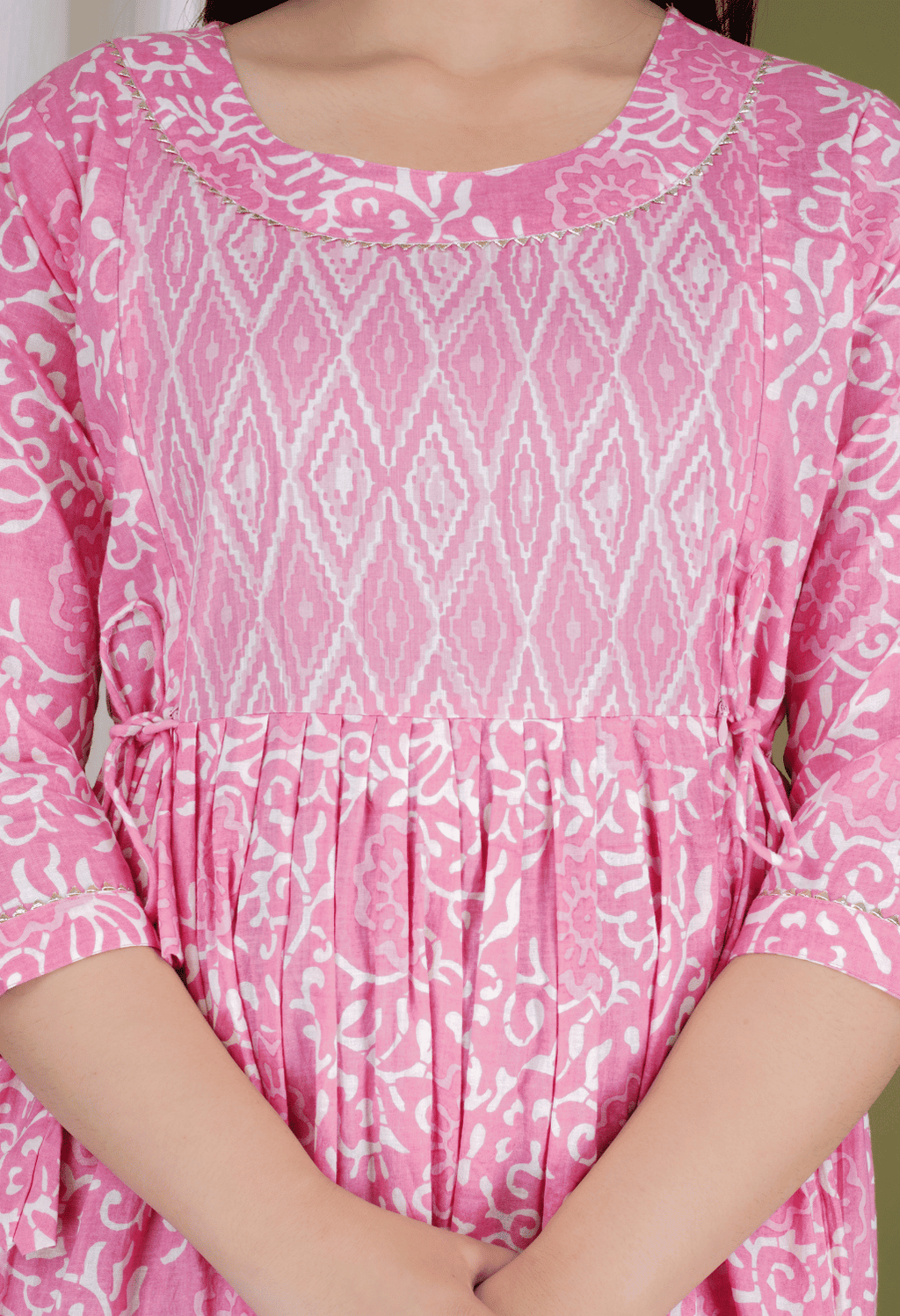 Pink & White Floral Printed Viscose Rayon Maternity & Feeding Midi Dress