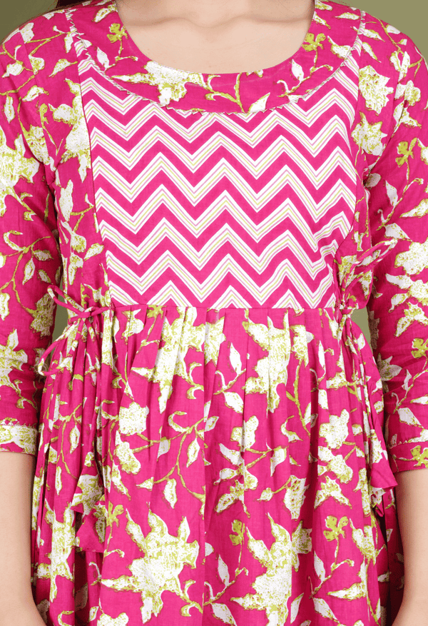Pink Floral Printed Viscose Rayon Maternity & Feeding Midi Dress