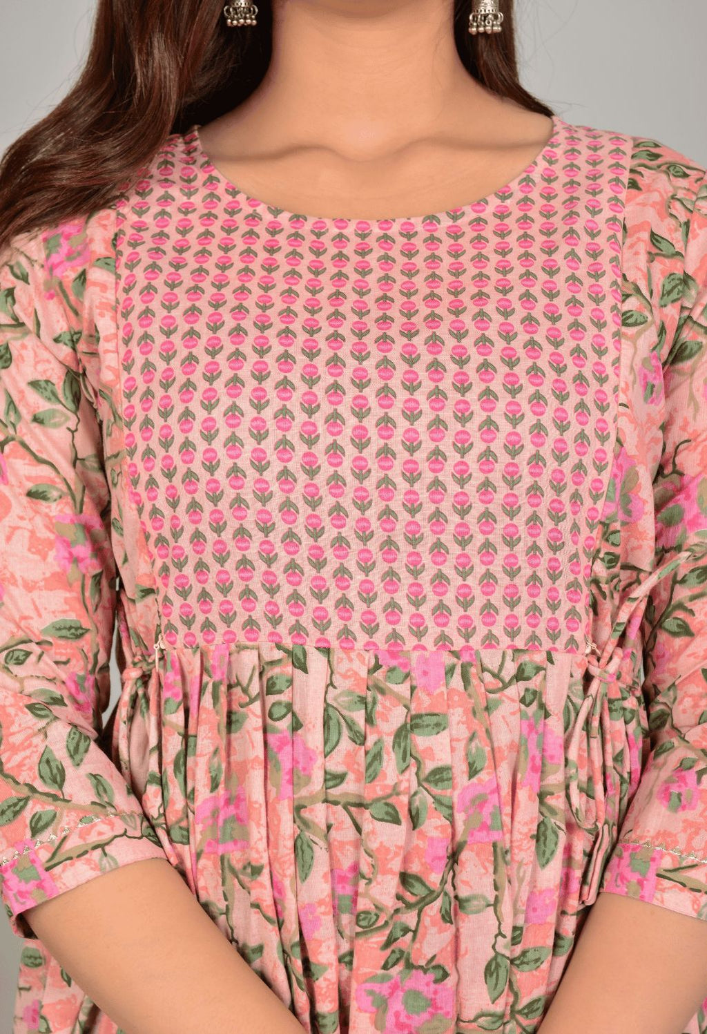 Peach Floral Printed Viscose Rayon Maternity & Feeding Maxi Dress