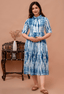 Indigo Blue Shibori Printed Collared Viscose Rayon Maternity & Feeding Midi Dress