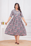 Grey Floral Printed Collared Viscose Rayon Maternity & Feeding Midi Dress