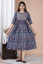 Navy Blue Floral Printed Viscose Rayon Maternity & Feeding Midi Dress