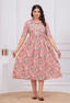 Peach Floral Printed Collared Viscose Rayon Maternity & Feeding Maxi Dress