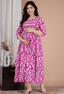 Rani Pink & White Abstract Printed Viscose Rayon Maternity & Feeding Midi Dress