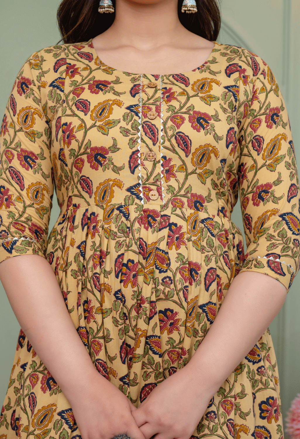 Beige Paisley Floral Printed Viscose Rayon Maternity & Feeding Maxi Dress