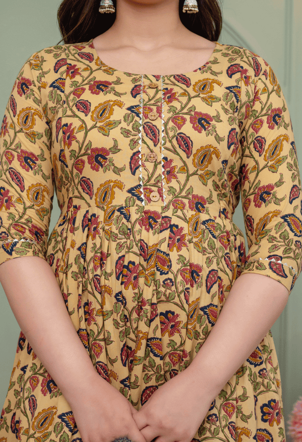 Beige Paisley Floral Printed Viscose Rayon Maternity & Feeding Maxi Dress